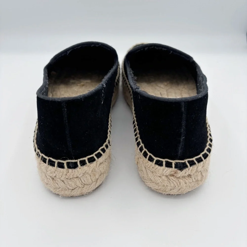 Jack Rogers Black Suede Embroidered Espadrilles Sz 7.5 Summer Classic